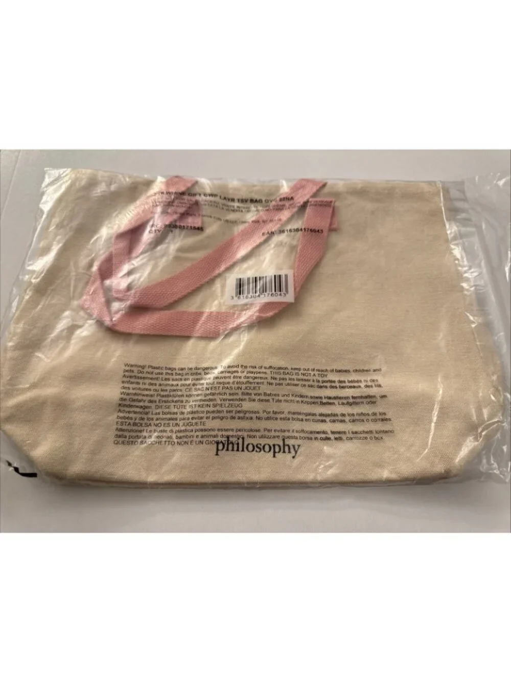 Philosophy Light Weight Canvas Bag Tote Sack New Pink B62